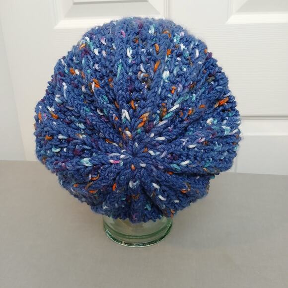 Navy Speckle Slouchy with a Brim OSFM premade newsboy slouch hat boho cottage - Picture 3 of 8